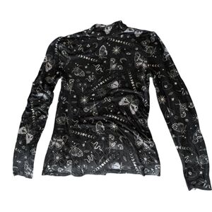 Modcloth Black and White Celestial Long Sleeve Top